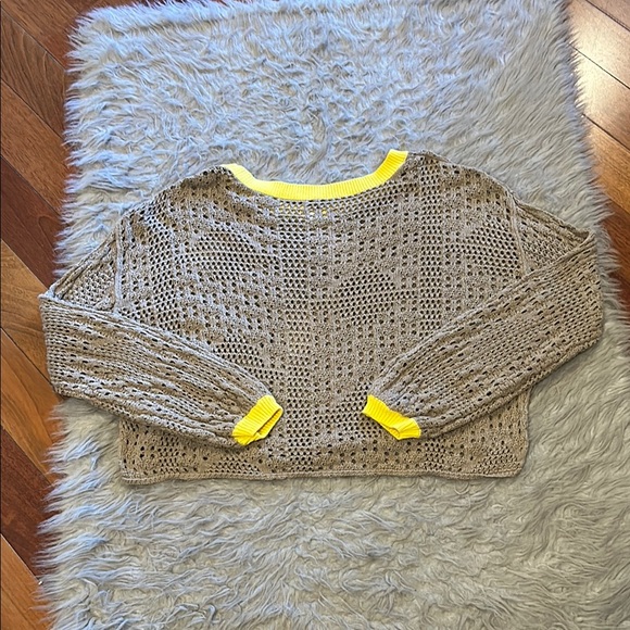Free People Home Run Crop Knit Sweater with Yellow Trim - Picture 5 of 5